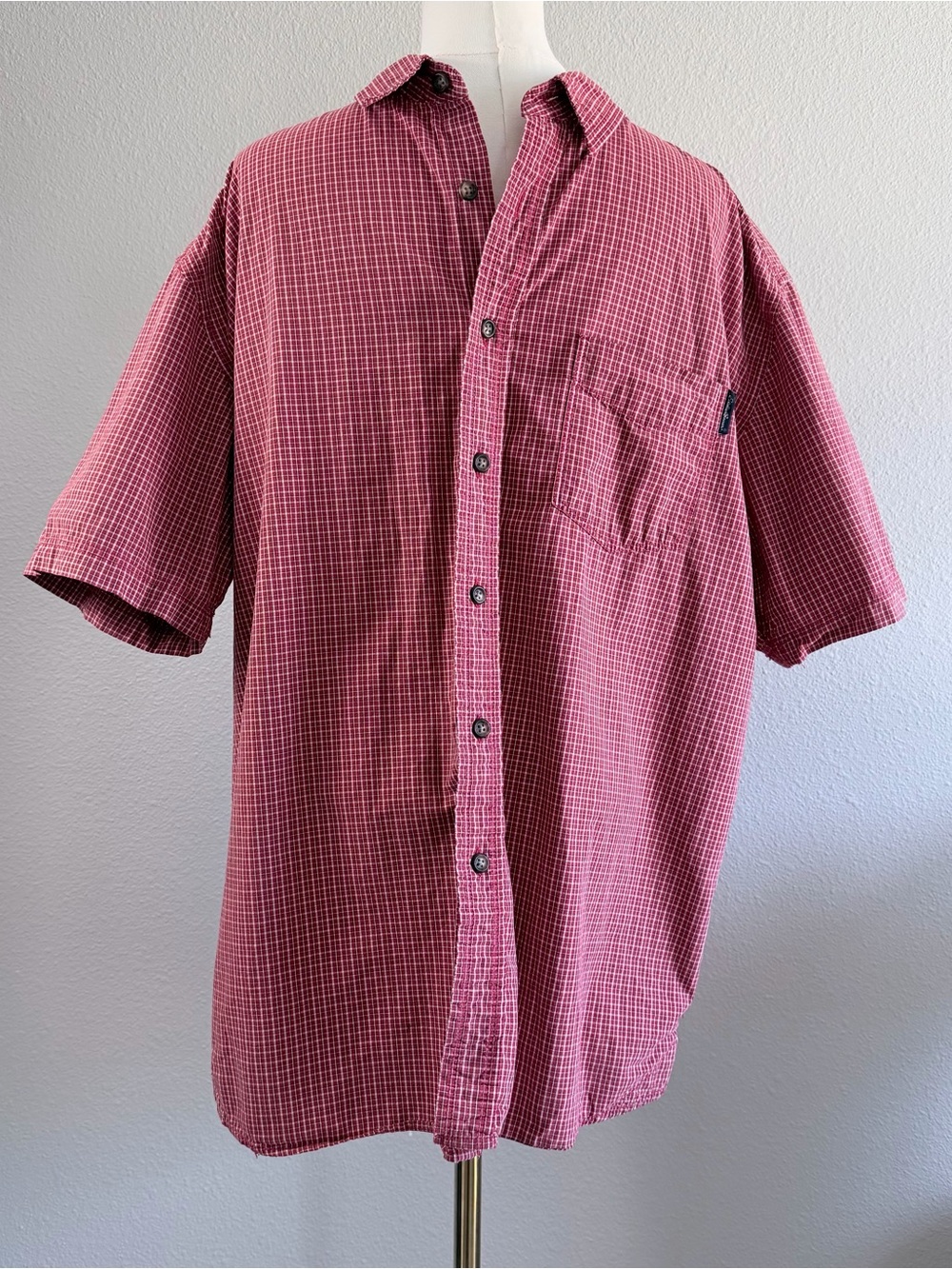 Vintage Y2K Eddie Bauer Men Short Sleeve Button‎ Down Shirt Red Plaid Size Large